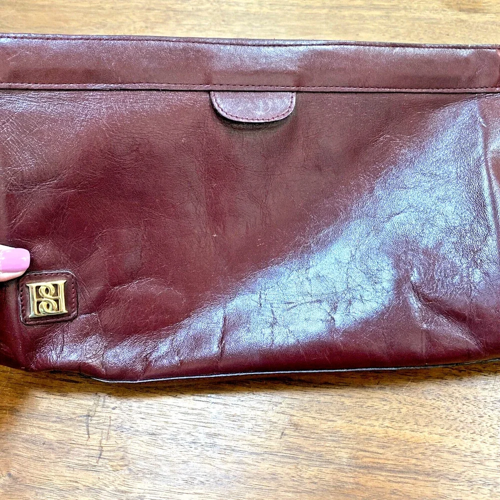 Vintage Borelli Collection Leather Clutch Purse Wine Burgundy Oxblood Red NEW